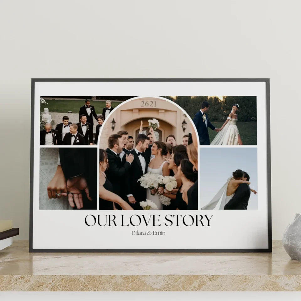 Minimalist horizontal black poster or photo frame mockup on the marble table with decoration