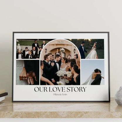 Minimalist horizontal black poster or photo frame mockup on the marble table with decoration